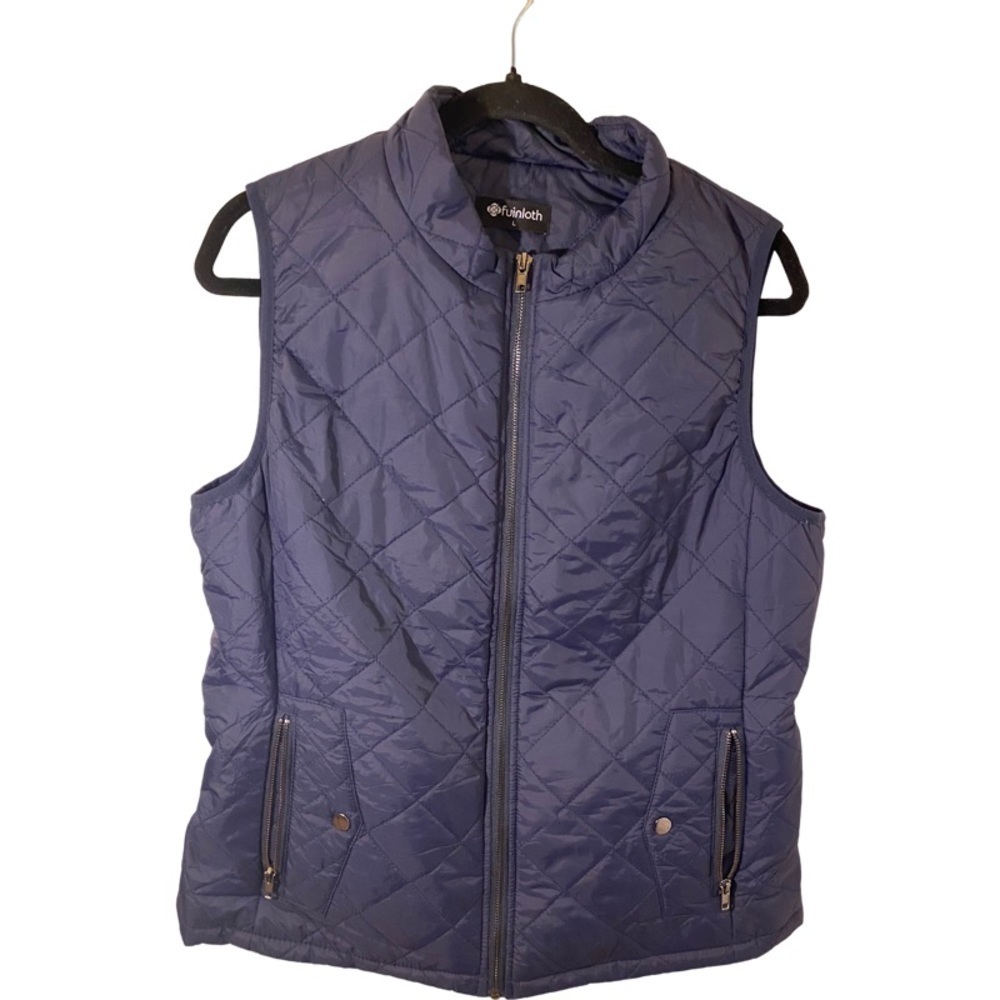 Fuinloth Navy blue quilted vest. Size L. Pockets, silver hardware.